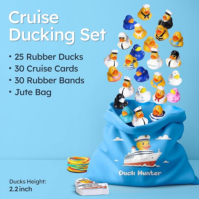 Cruise Ducks for Hiding with Tags - 76 Piece kit Including Rubber Ducks, Cruise Duck Bag, Cruise Duck Tags & Rubber Bands Plus Official Cruise Ducking Mobile App
