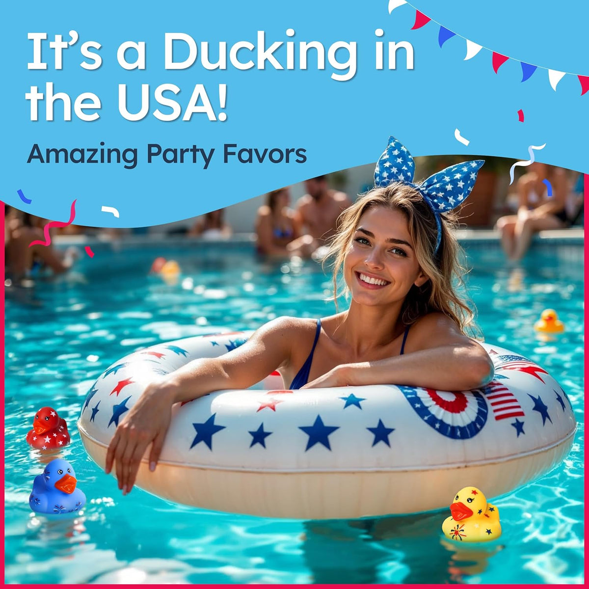Jeep Ducks for Ducking Patriotic Refill Kit- 75 piece kit including 25 Rubber Ducks, 25 Jeep Ducking Cards & 25 Rubber Bands plus Official Duck Duck Jeep Mobile App - Happy Duckers