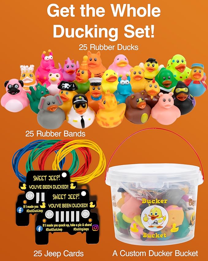 Rubber Ducks Jeep Ducking - 76 Piece kit Including Ducker Bucket