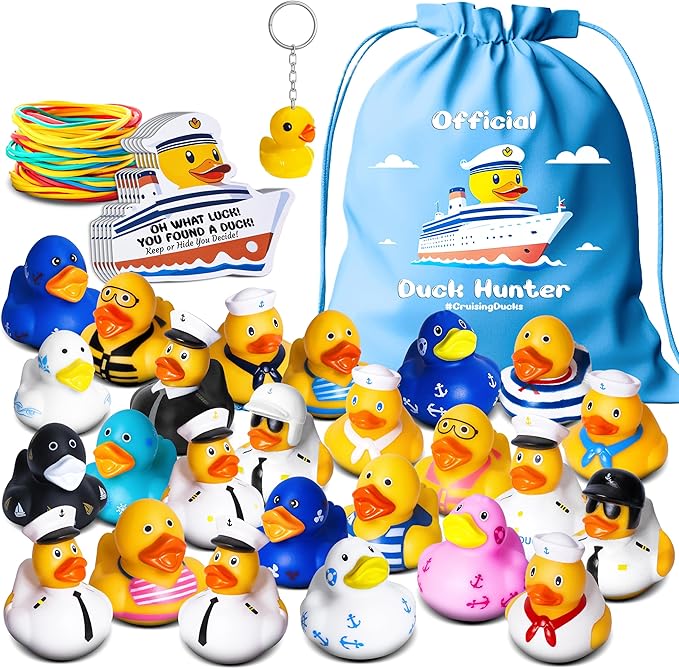 Cruise Ducks for Hiding with Tags - 76 Piece kit Including Rubber Ducks, Cruise Duck Bag, Cruise Duck Tags & Rubber Bands Plus Official Cruise Ducking Mobile App