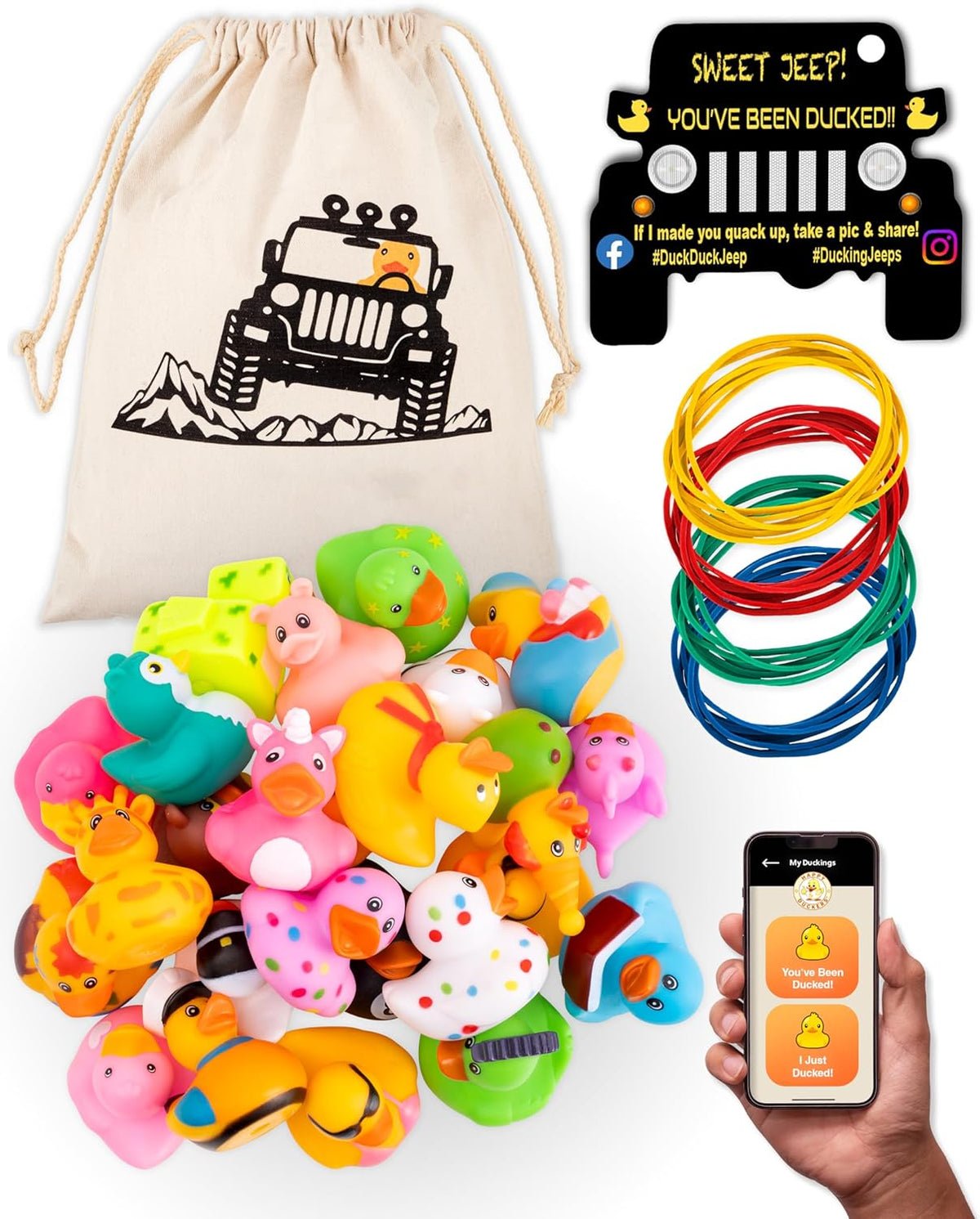 Rubber Ducks Jeep Ducking - 76 piece kit including Bag