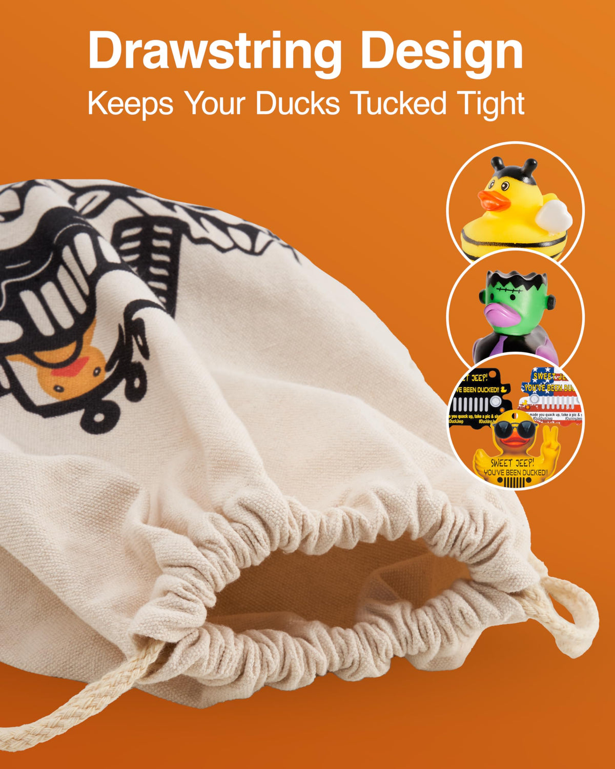 Sack of Quacks - Jeep Ducks for Ducking Drawstring Duck Bag - 14" x 11"