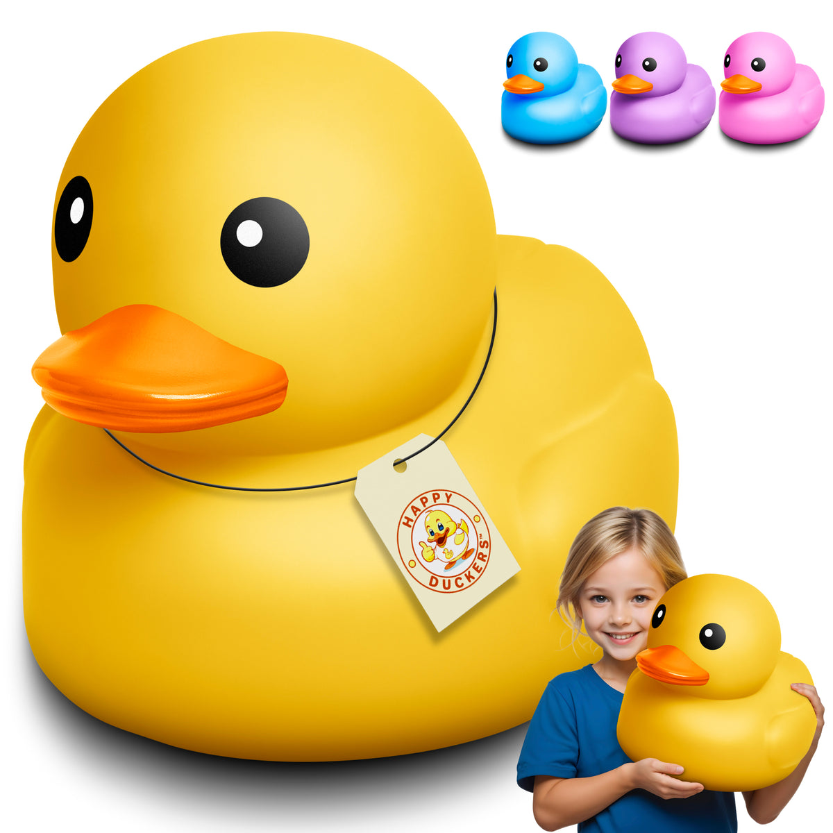 Huge Rubber Duck - 13.3" Inches - Extra-Large Rubber Ducky for Bathtub, Pool, or Bathroom Decor - Oversized Bath Toy in Giftable Polybag - Yellow, Purple, Blue, Pink