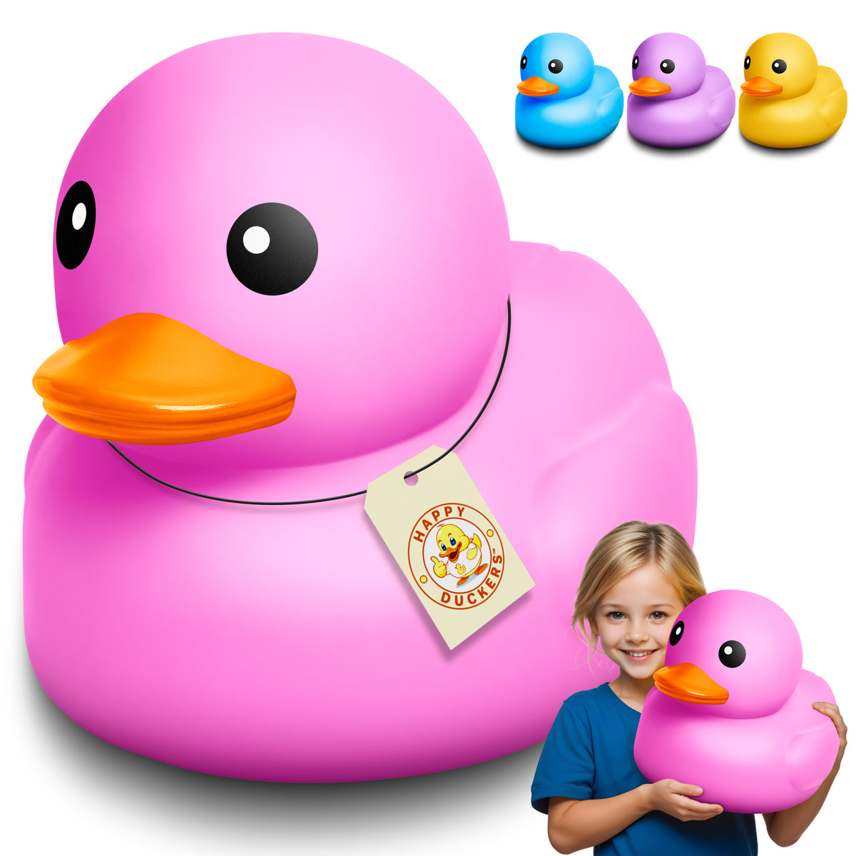 Huge Rubber Duck - 13.3" Inches - Extra-Large Rubber Ducky for Bathtub, Pool, or Bathroom Decor - Oversized Bath Toy in Giftable Polybag - Yellow, Purple, Blue, Pink