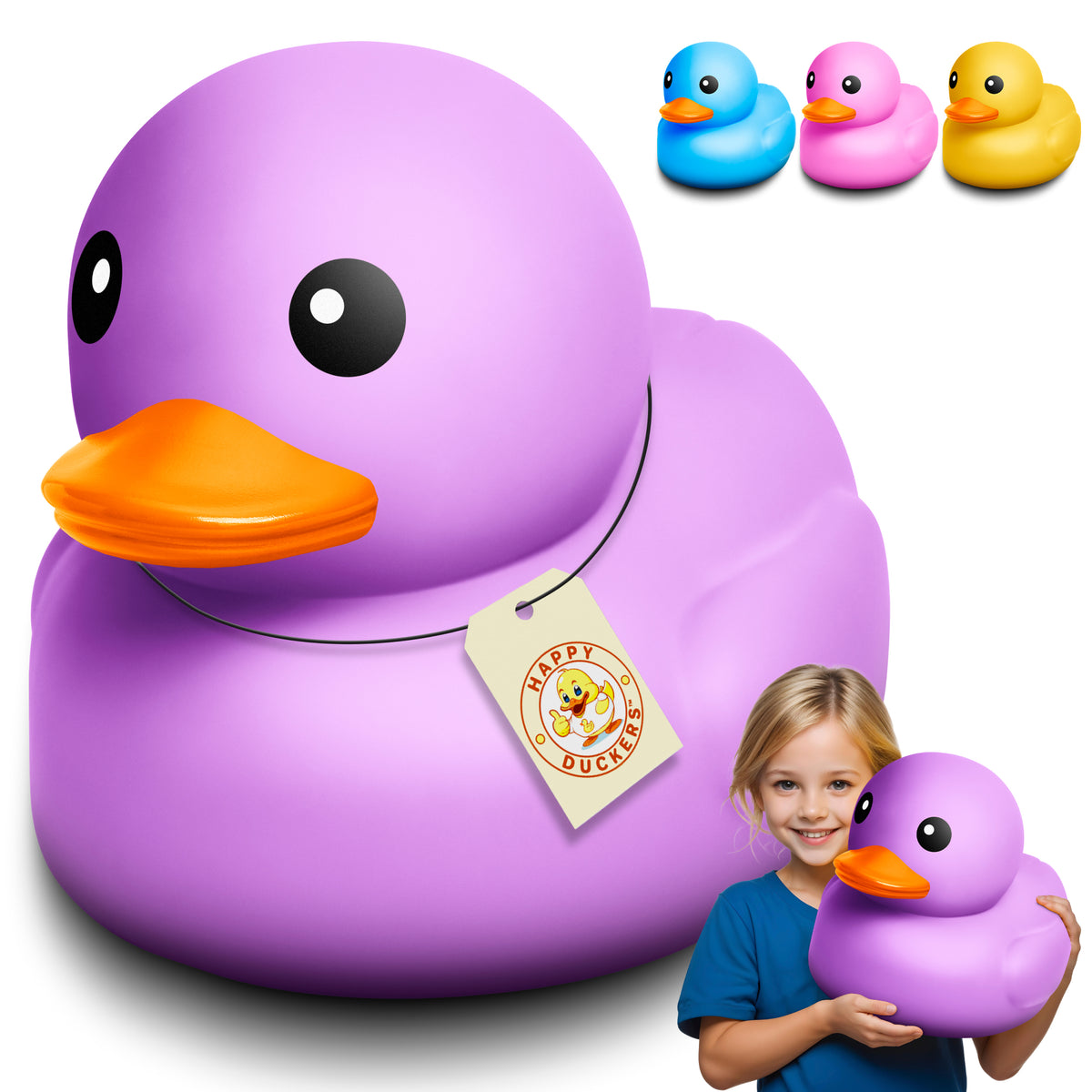 Huge Rubber Duck - 13.3" Inches - Extra-Large Rubber Ducky for Bathtub, Pool, or Bathroom Decor - Oversized Bath Toy in Giftable Polybag - Yellow, Purple, Blue, Pink