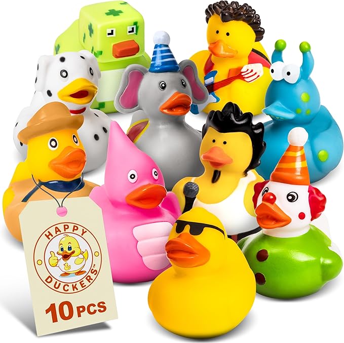 Rubber Ducks - 10 Piece Bulk Pack for Bath, Pool, Party, Cruise, Jeep Ducking, Decoration & More - Small Assorted Funny Toy Duckies