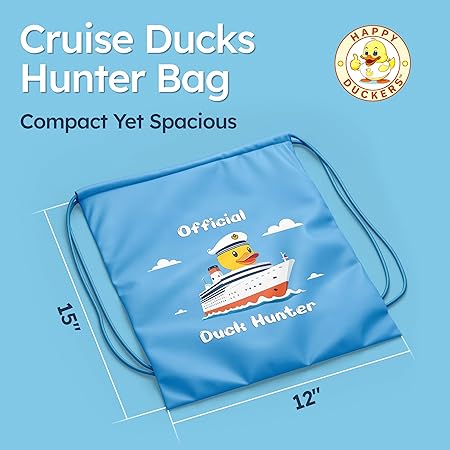 Cruise Ducks Hunter Bag - 15" x 12" Drawstring Storage for Up to 50 Rubber Ducks - Lightweight & Durable Fabric - Ideal for Cruise Ducks Set - Great for All Major Cruise Lines & Gift Idea