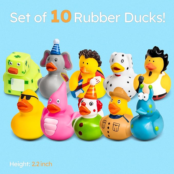 Rubber Ducks - 10 Piece Bulk Pack for Bath, Pool, Party, Cruise, Jeep Ducking, Decoration & More - Small Assorted Funny Toy Duckies