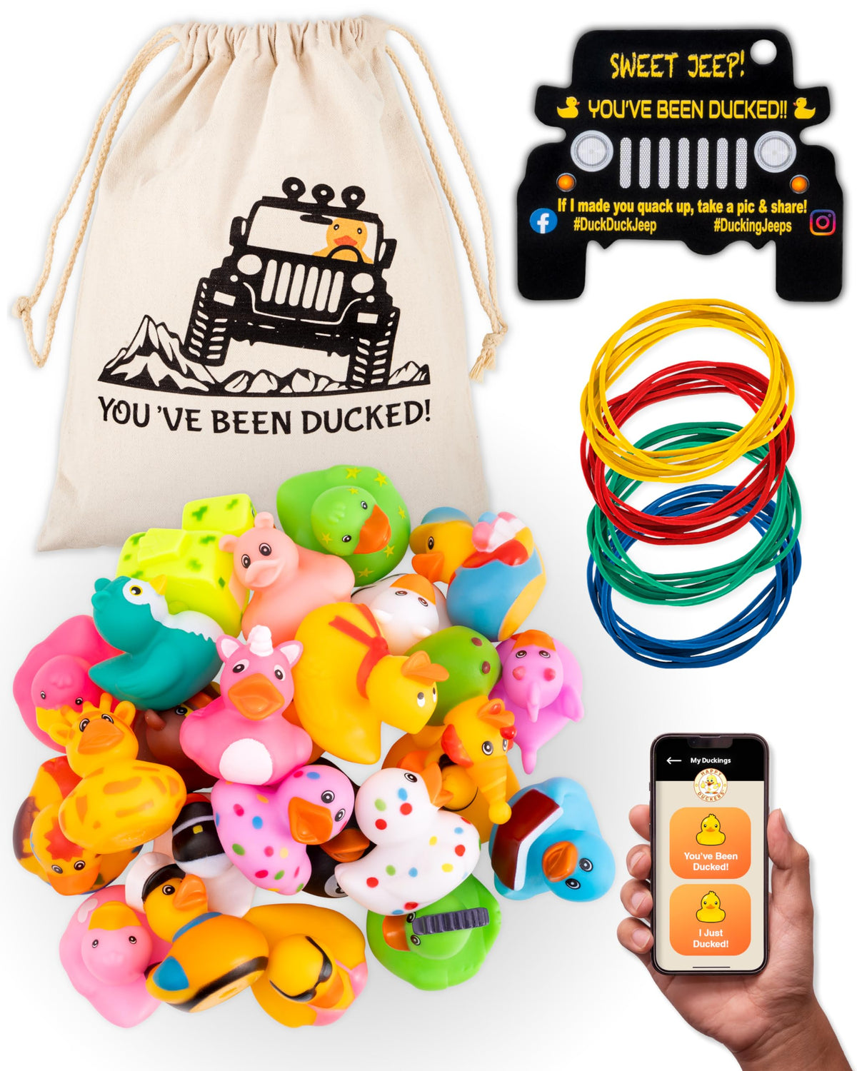 Rubber Ducks Jeep Ducking - 76 piece kit including Bag